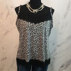 Leopard Print Tank Top w/Lace Detail